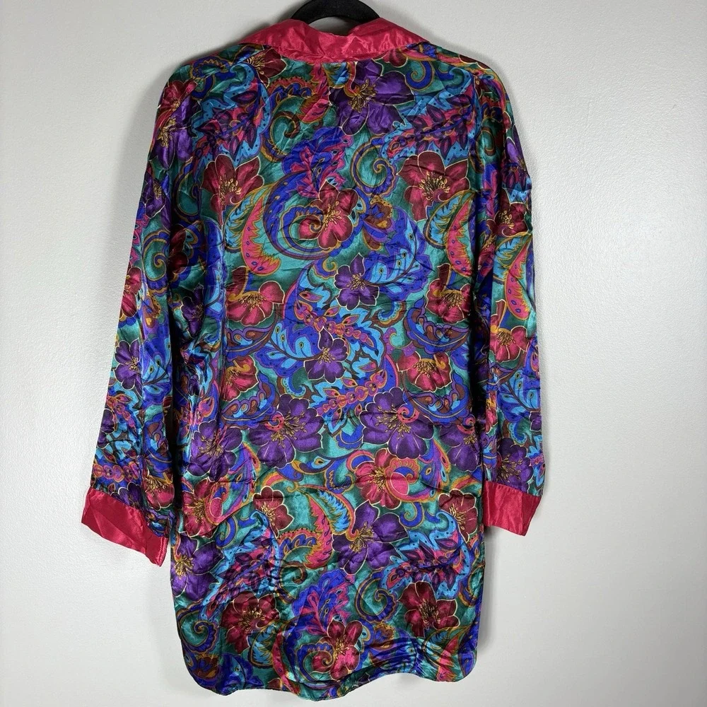 Victoria's Secret Women's M/L Multicolor Floral Satin Mid Length Sleep Shirt VTG